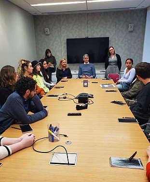 MMC journalism students meet with Wall Street Journal reporter Joe Palazzolo during their tour in...