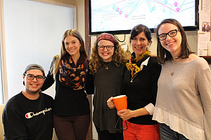 Dr. Feilla (fourth from left) at her Fall 2018 Coffeehouse Pop Up museum