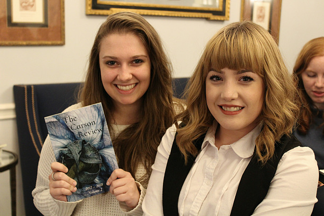 Student editors of The Carson Review magazine celebrate at the 2018 publication party