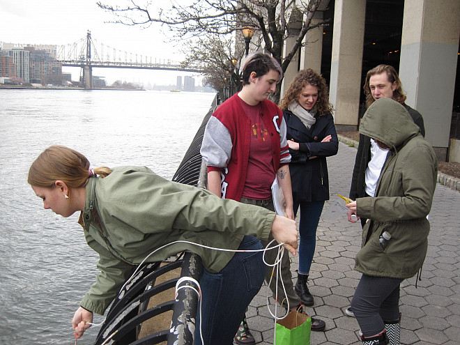 With the Queensboro Bridge as a backdrop, students in Prof. Leri's Chemistry and the Environment (CHEM/ENV 105) class conduct water quali...