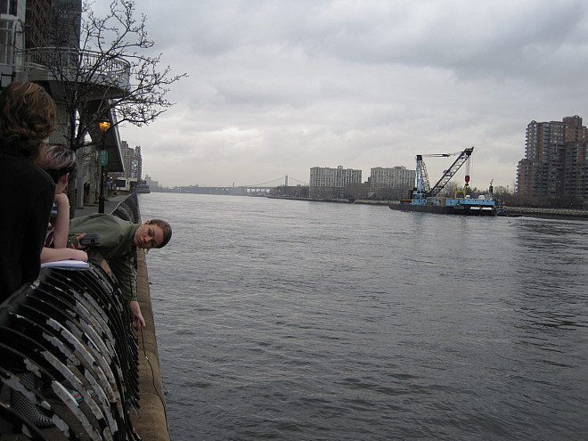 Students in Prof. Leri's Chemistry and the Environment (CHEM/ENV 105) class conduct water quality testing on the East River.