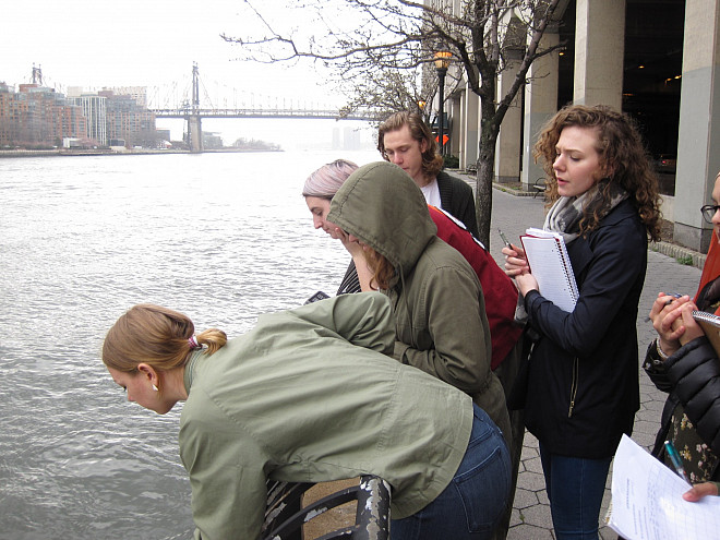 With the Queensboro Bridge as a backdrop, students in Prof. Leri's Chemistry and the Environment (CHEM/ENV 105) class conduct water quali...