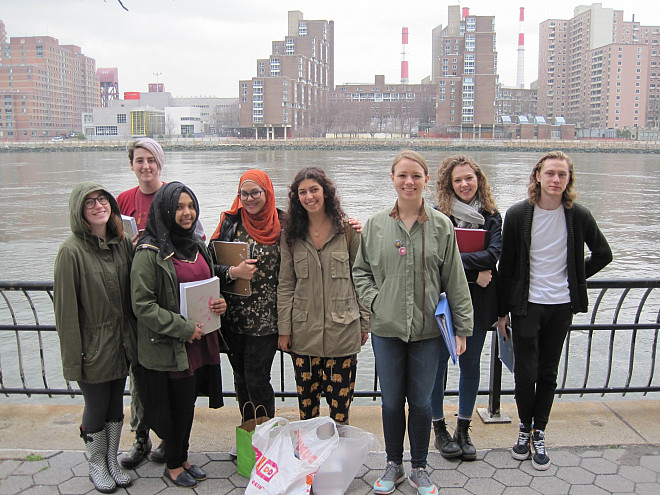 Students in Prof. Leri's Chemistry and the Environment (CHEM/ENV 105) class conduct water quality testing on the East River.