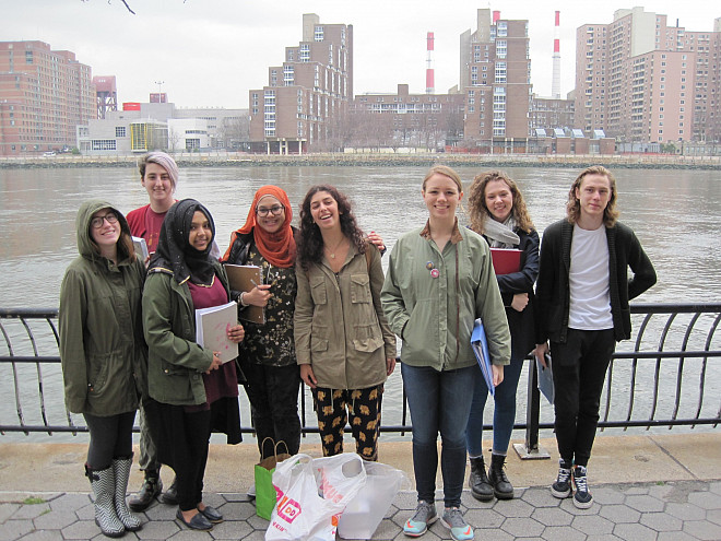 Students in Prof. Leri's Chemistry and the Environment (CHEM/ENV 105) class conduct water quality testing on the East River.