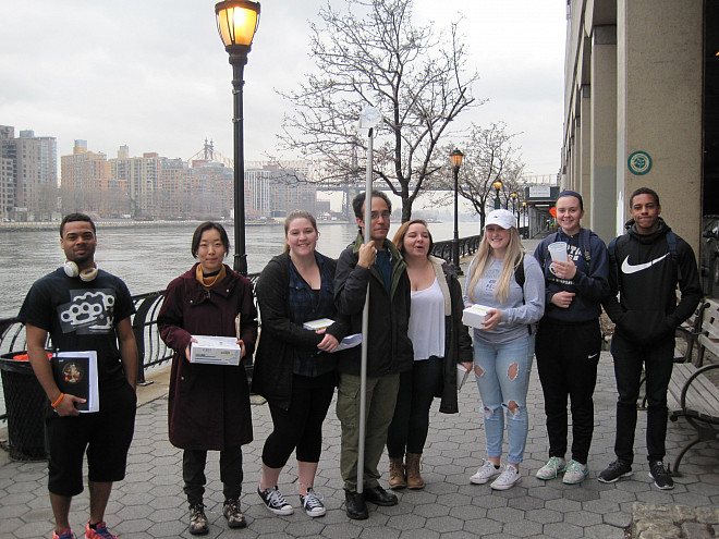 Students in Prof. Leri's Chemistry and the Environment (CHEM/ENV 105) class conduct water quality testing on the East River.