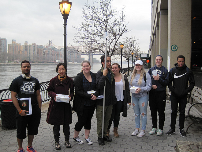 Students in Prof. Leri's Chemistry and the Environment (CHEM/ENV 105) class conduct water quality testing on the East River.