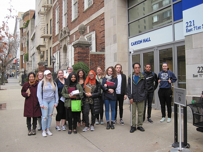 Students in Prof. Leri's Chemistry and the Environment (CHEM/ENV 105) class head out to conduct water quality testing on the East River.