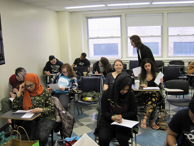 Students in Prof. Leri's Chemistry and the Environment (CHEM/ENV 105) class prepare to go out to the field.