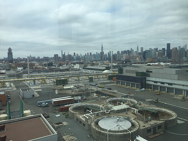 View from the top of the digester eggs at the Newtown Creek Wastewater Treatment Plant.