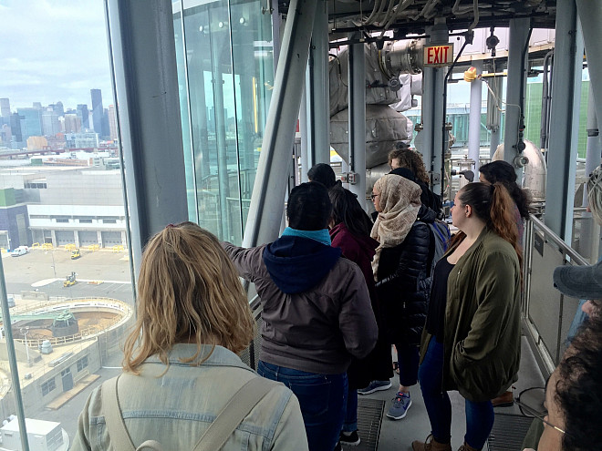 View from the top of the digester eggs at the Newtown Creek Wastewater Treatment Plant.