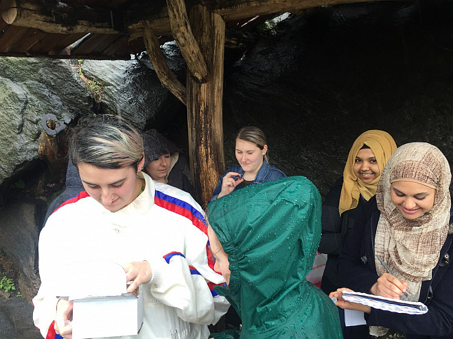 Students in Prof. Leri's Chemistry and the Environment class study water chemistry in The Lake in Central Park's Ramble.