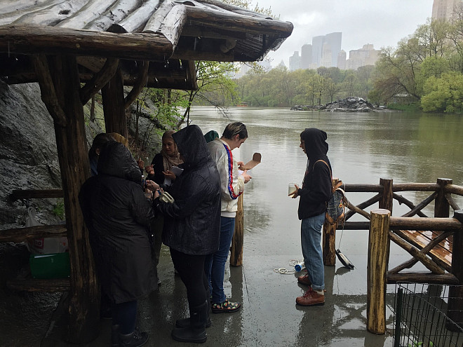 Students in Prof. Leri's Chemistry and the Environment class study water chemistry in The Lake in Central Park's Ramble.