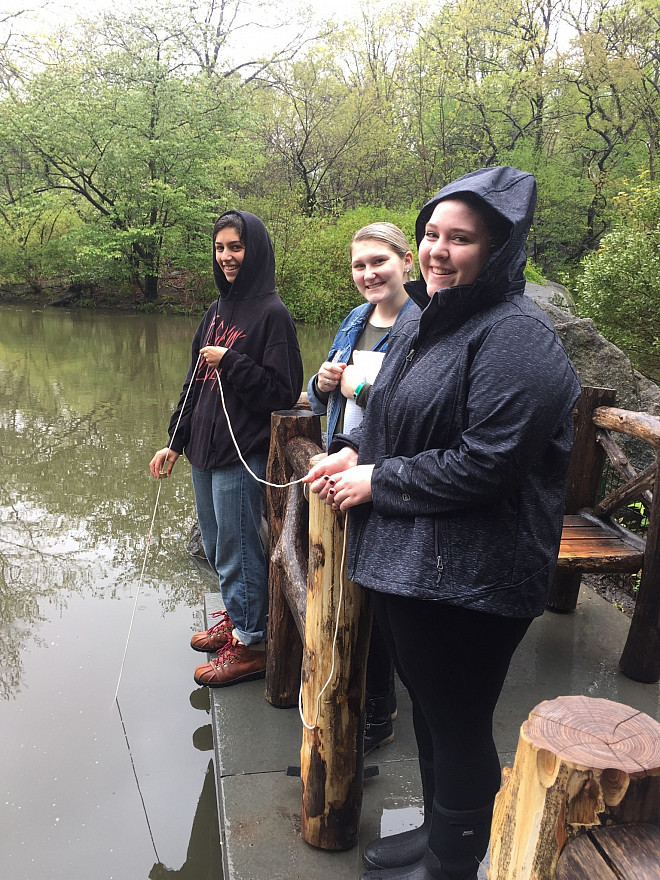 Students in Prof. Leri's Chemistry and the Environment class study water chemistry in The Lake in Central Park's Ramble.