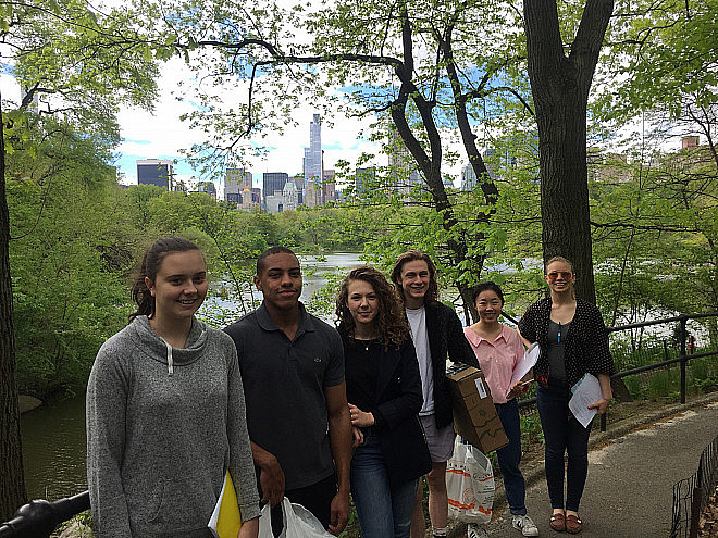 Prof. Leri's Chemistry and the Environment (CHEM/ENV 105) students measure water quality in The Lake in Central Park's Ramble.