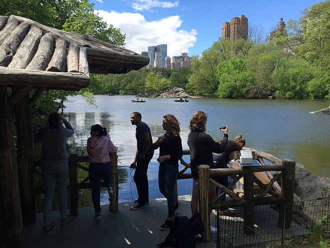 Prof. Leri's Chemistry and the Environment (CHEM/ENV 105) students measure water quality in The Lake in Central Park's Ramble.