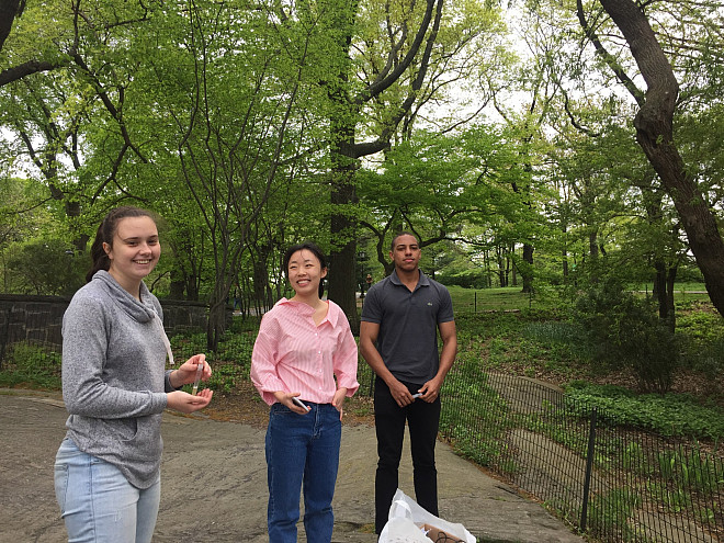 Prof. Leri's Chemistry and the Environment (CHEM/ENV 105) students measure water quality in The Lake in Central Park's Ramble.