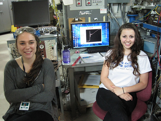 Katie Ness and Marisa Dunigan collecting data at beamline X19A.