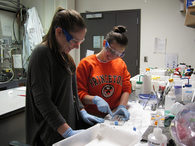 Katie and Marisa making samples in the prep lab.