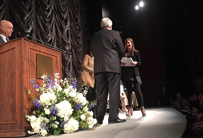 Biology minor Lauren Dalal receives recognition from the College Honors Program during the Senior Awards Ceremony.
