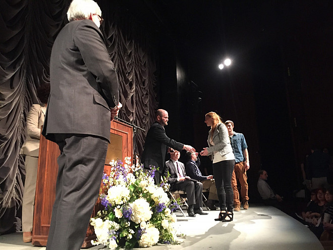 Marisa Dunigan receives a Silver M award at the Senior Awards Ceremony.