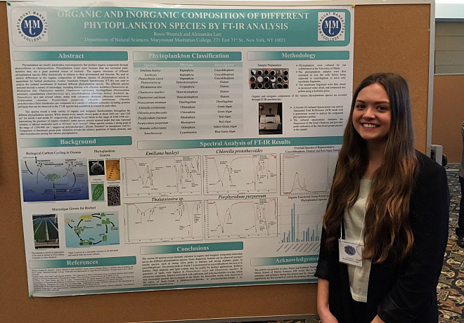 Rosie Wenrich with her poster on the Organic and Inorganic Composition of Different Phytoplankton Species by FT-IR Analysis