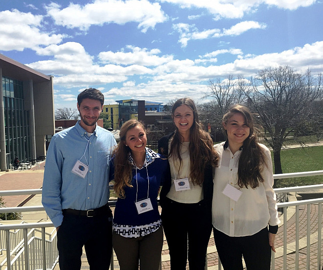 Austin Gellis, Marisa Dunigan, Rosie Wenrich, and Katherine Ness at the 9th Annual Undergraduate Research Symposium in the Biological and...