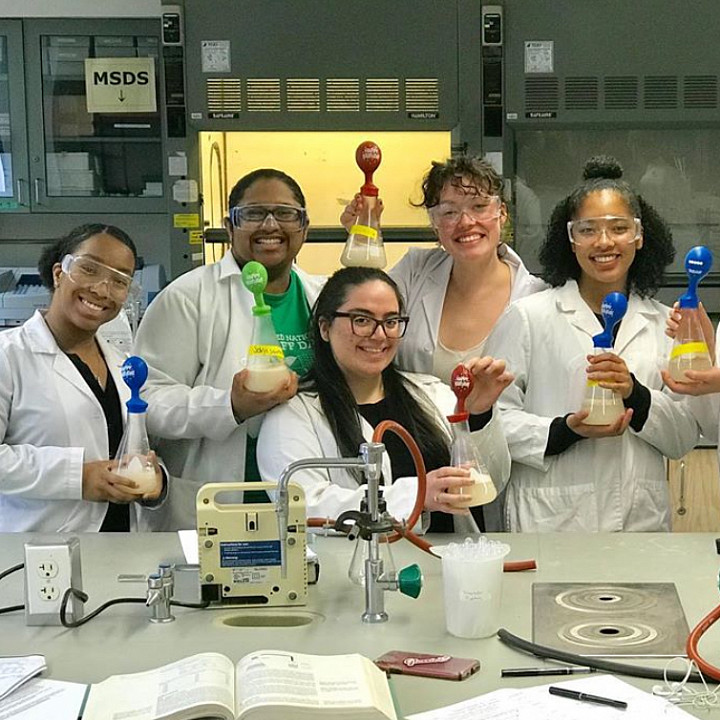 Biology students in the chemistry lab