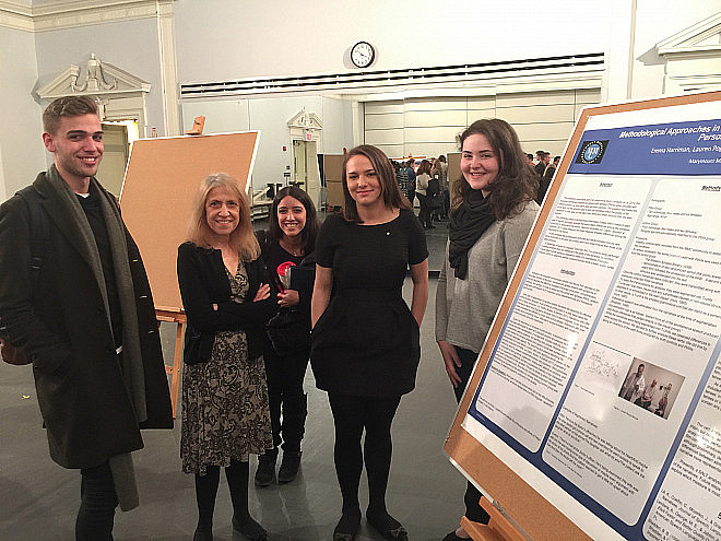 CSD students Emma Harriman '15 and Lauren Poggi '14 presenting at MMC's Science Day 2015 with Dr. Ann Jablon (their faculty sponsor) and ...