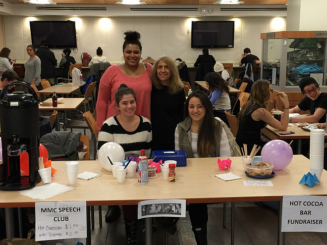 MMC's award-winning NSSLHA Chapter Speech Club members fundraising for our free clinic: Ariana Ventura '15, Rosangela Catalano ...