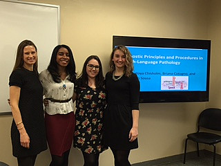 Latoya Chisholm, Briana Cotugno, Morgan Sousa presenting at Honors Day 2016. Faculty sponsor: M.T. Kamowski-Shakibai