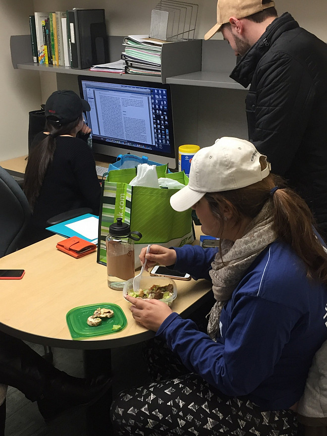 CSD students multitask in the research room.