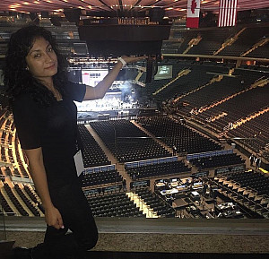 Sindelt Flores,intern for the Spanish Broadcasting system at an event in Madison Square Garden.