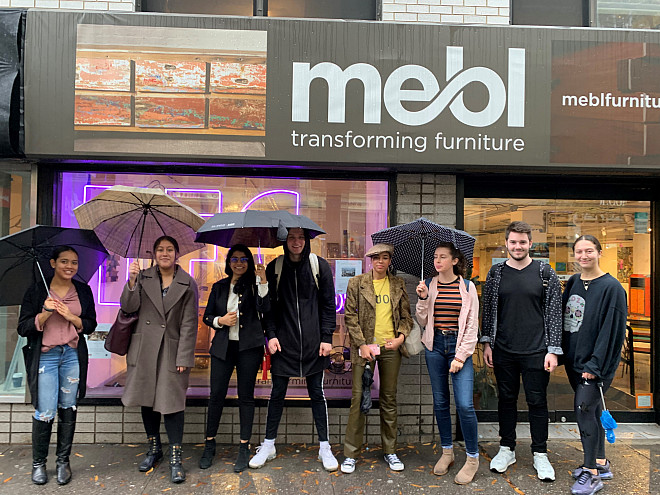 A rainy day didn't stop Prof. Chapman's Retail Management class from visiting mebl, a furniture store located at 7 East 14th St...