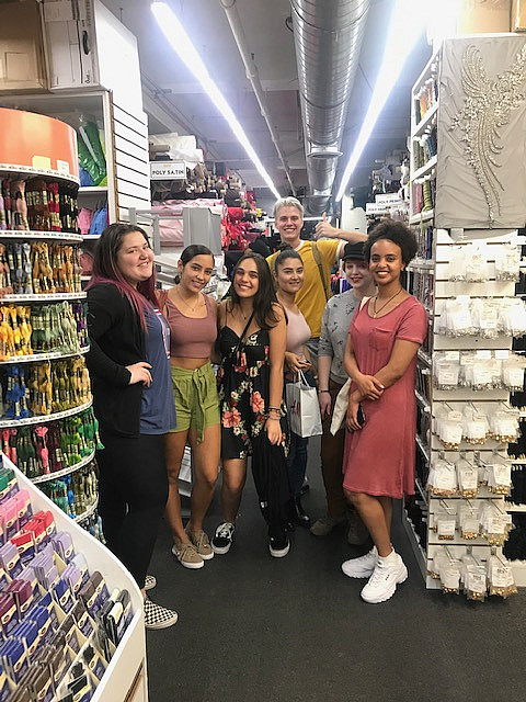Students in Dr. Kim's Business of Fashion class toured Mood Fabrics and M&J Trimming, and took the opportunity to source materia...