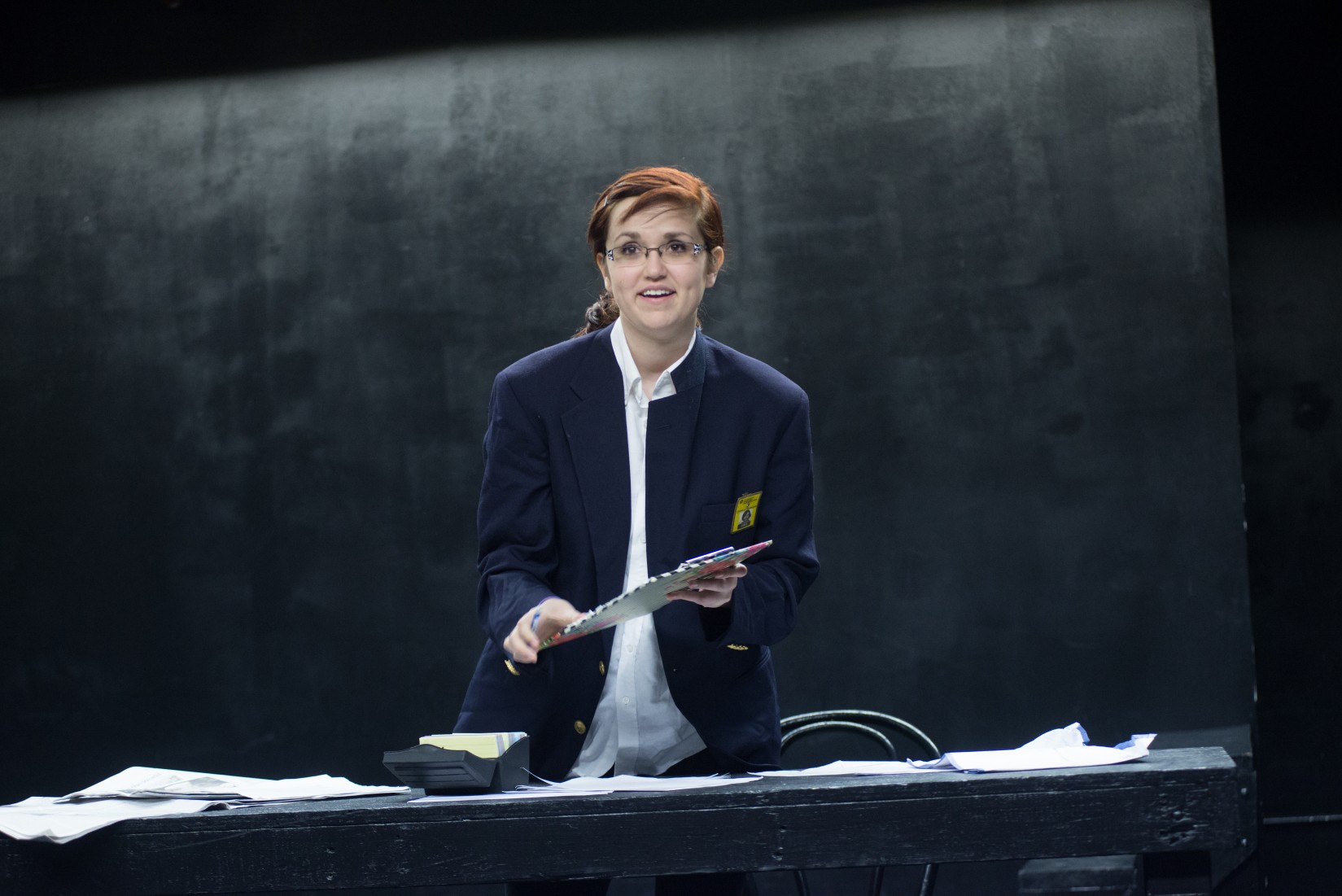A Theatre student rehearses a scene in the Black Box Theatre