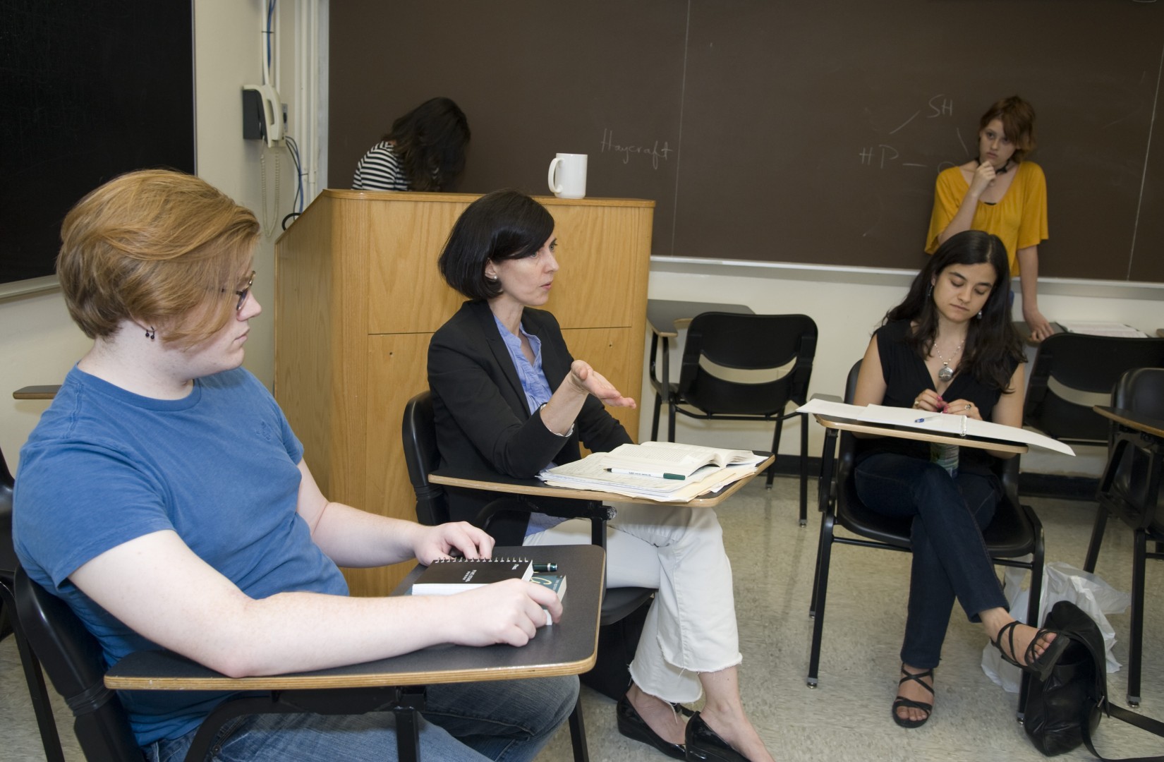 English professor Cecilia Feilla (center) teaches Detective Narratives