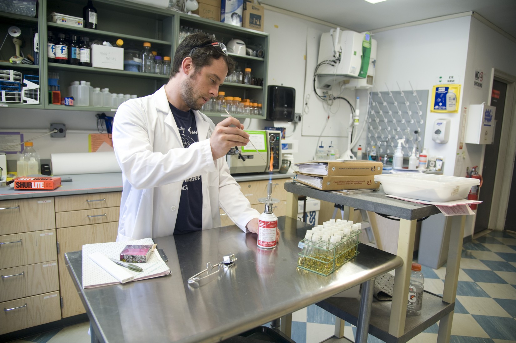 Lab Supervisor Matthew Domser works in the prep lab