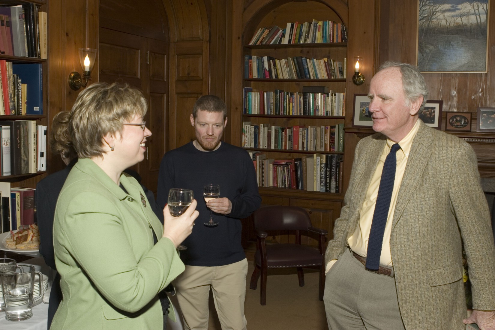    Dean Dawn Weber and Professor Mike Colvin with James Carroll prior to the March 8, 2007 Rudin Lecture 