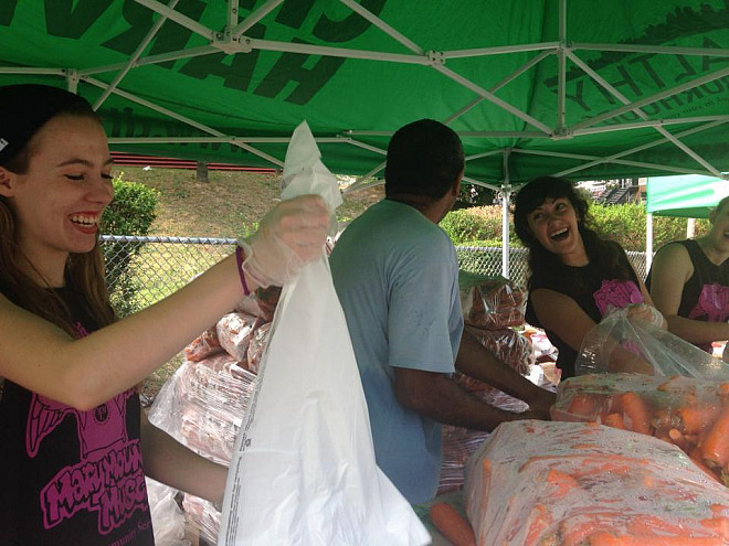 Sorting 14,000 pounds of fresh produce at the City Havest Mobile Market.