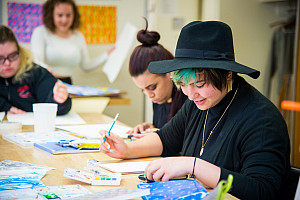 Students working on art in the Art Studio