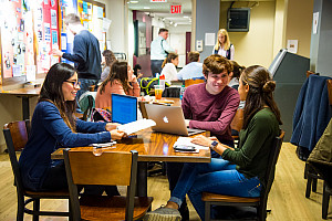 Students doing homework in Starbucks