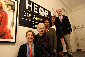 (from left) MMC President Kerry Walk, Ph.D., Eileen Bertsch, Councilor Adrienne Adams; HEOP Director Harmony Cross, and Mr. Bertsch
