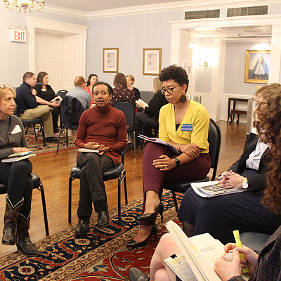 Rebecca Mattis-Pinard leads a break-out group for a discussion on the book, White Fragility, by Robin DiAngelo