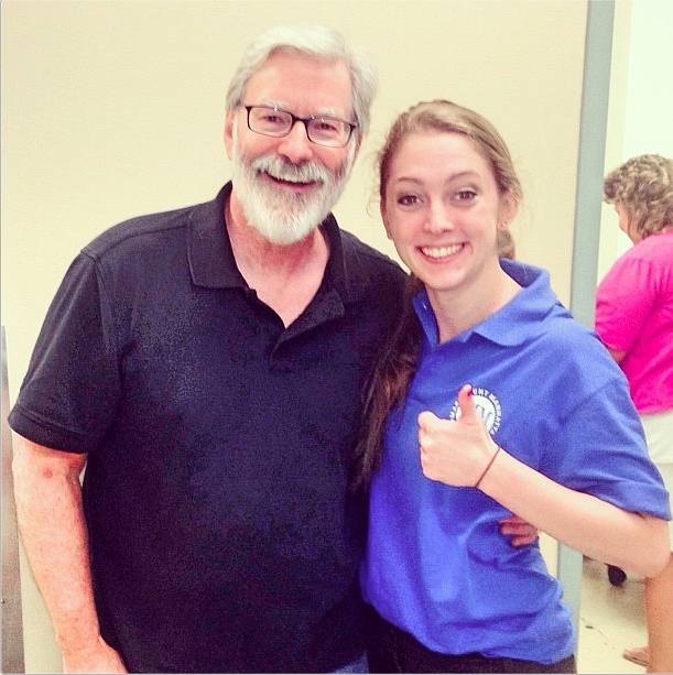 President Shaver poses with RA Brittany Cochran as he welcomes new students to our 55th Street Residence Hall