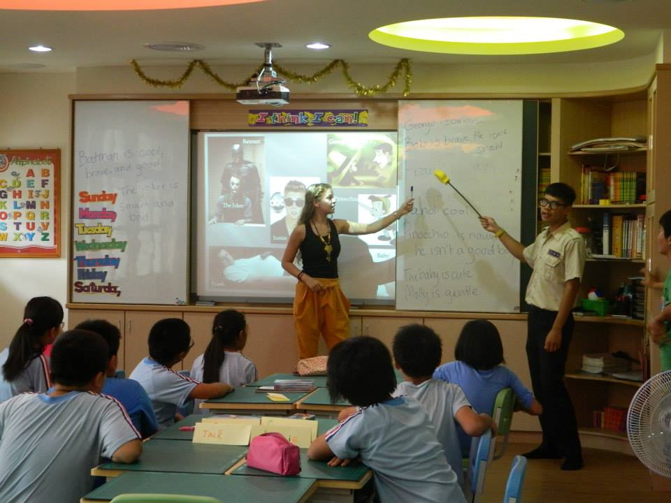 Annabelle Royer, '13, Fulbright Teaching Assistant in Taiwan for AY 2013-14, shown with her b...