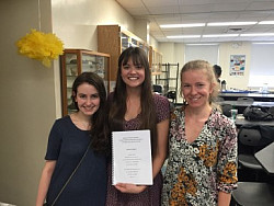 L-R: Emma Kamen ('18), Rosie Wenrich ('17), and Dr. Alessandra Leri at Rosie's Honors in Biology ...