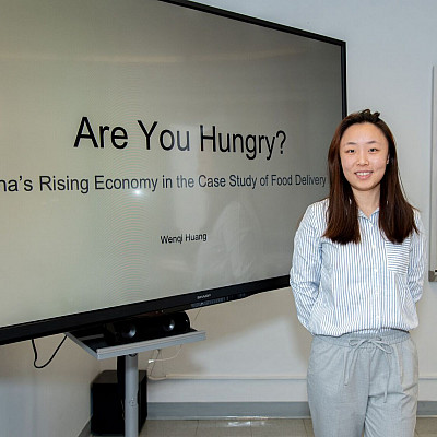 Wenqi Huang '20 before her presentation, Are You Hungry? The Role of Food in China's Rising Economy