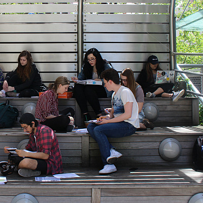 MMC students study on the Lowerre Family Terrace
