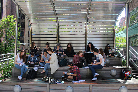 MMC students study on the Lowerre Family Terrace