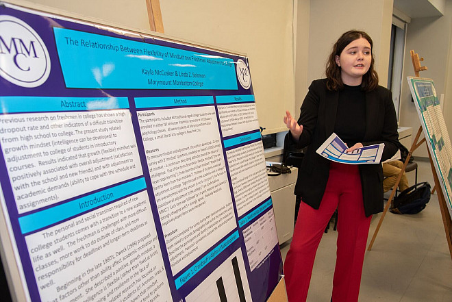 Kayla McCusker '21 discusses her research project, The Relationship Between Flexibility of Mindset and Freshman Adjustment to College in ...